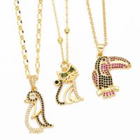 Collier en laiton cubique Zircon Micro Pave, avec 5cm chaînes de rallonge, animal, Placage, bijoux de mode & modèles différents pour le choix & pavé de micro zircon, plus de couleurs à choisir, protéger l'environnement, sans nickel, plomb et cadmium, Longueur 45 cm, Vendu par PC