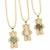 Cubic Zircon Micro Pave Brass Necklace with 5cm extender chain Bear plated fashion jewelry & micro pave cubic zirconia nickel lead & cadmium free Length 45 cm Sold By PC