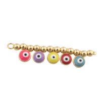 Connecteur Evil Eye, laiton, Placage de couleur d'or, bijoux de mode & DIY & motif de mauvais œil & émail, multicolore, 50x10x4mm, Trou:Environ 1mm, Vendu par PC