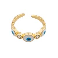 Bijoux Finger Evil Eye Anneau, laiton, Placage de couleur d'or, bijoux de mode & motif de mauvais œil & pavé de micro zircon & pour femme & émail, deux couleurs différentes, 21*6*3mm, Vendu par PC