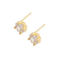 Boucles d'oreilles en laiton zircon cubique pavent, Placage de couleur d'or, bijoux de mode & pavé de micro zircon & pour femme, doré, 7x7x4mm, Vendu par PC