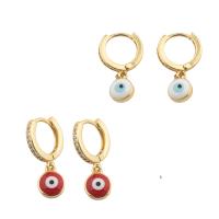 Male Orecchini Eye, ottone, placcato color oro, gioielli di moda & modello malocchio & Micro spianare cubic zirconia & per la donna & smalto, nessuno, 20x13x3mm, Venduto da coppia