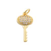 Messing hanger met micro-paved kubieke zirconia's, Sleutel, gold plated, mode sieraden & DIY & micro pave zirconia, gouden, 20x10x3mm, Gat:Ca 2mm, Verkocht door PC