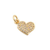 Cubic Zirconia Micro Pave bronze Pingente, cobre, Coração, cromado de cor dourada, joias de moda & DIY & micro pavimento em zircônia cúbica, dourado, 16x9x2mm, Buraco:Aprox 2mm, vendido por PC