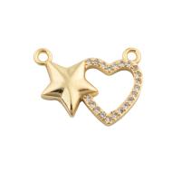 Messing hanger met micro-paved kubieke zirconia's, gold plated, mode sieraden & DIY & micro pave zirconia & dubbel-gat, gouden, 14x19x3mm, Gat:Ca 0.7mm, Verkocht door PC