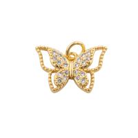 Messing hanger met micro-paved kubieke zirconia's, Vlinder, gold plated, mode sieraden & DIY & micro pave zirconia, gouden, 11x16x2mm, Gat:Ca 1mm, Verkocht door PC