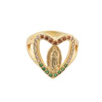 Cubi Circonia Micro Pave anello in ottone, placcato color oro, gioielli di moda & Micro spianare cubic zirconia & per la donna, multi-colore, 22*18*3mm, Foro:Appross. 1.5mm, Venduto da PC