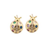 Cúbicos Circonia Pendiente Latón Micro pavimenta, metal, Mariquita, chapado en color dorado, Joyería & micro arcilla de zirconia cúbica & para mujer, multicolor, 13x10x4mm, Vendido por Par