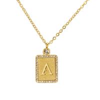 Collier de bijoux en acier inoxydable, Acier inoxydable 304, rectangle, bijoux de mode & lettres sont de A à Z & pour femme & avec strass, doré, 13x15mm, Longueur 45 cm, Vendu par PC