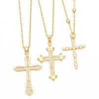 Cubic Zircon Micro Pave Brass Necklace with 5cm extender chain Cross plated fashion jewelry & micro pave cubic zirconia nickel lead & cadmium free Length 45 cm Sold By PC