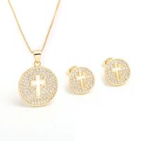 Gioielli Brass Set, Orecchino a bottone & Collana, ottone, placcato, Micro spianare cubic zirconia & per la donna, nessuno, Venduto da set