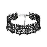 Mode Collier Choker, lacet, avec Des billes de verre, bijoux de mode & pour femme, noire, Vendu par PC