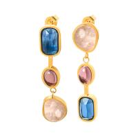 Boucles d'oreilles asymétriques, Acier titane, avec cristal & verre, Motif géométrique, bijoux de mode & pour femme, plus de couleurs à choisir, 7x38mm, Vendu par paire