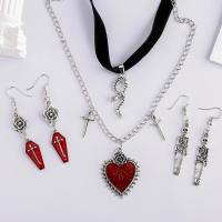 Zinklegering Sieraden Sets, oorbel & halsketting, Zinc Alloy, silver plated, 4 stuks & gotische stijl & voor vrouw, nikkel, lood en cadmium vrij, Lengte Ca 18.5 inch, Ca 15.7 inch, 2sets/Bag, Verkocht door Bag