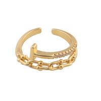 Kubieke Circonia Micro Pave Brass Ring, Messing, gold plated, mode sieraden & micro pave zirconia & voor vrouw, gouden, 23*10*2mm, Verkocht door PC