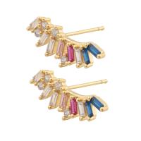 Boucles d'oreilles en laiton zircon cubique pavent, Placage de couleur d'or, bijoux de mode & pavé de micro zircon & pour femme, multicolore, 20x7x2mm, Vendu par paire