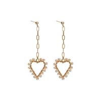 Freshwater Pearl Earrings with Quartz & Brass Heart 18K gold plated fashion jewelry & for woman & hollow white Sold By Pair