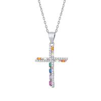 Cubic Zircon Micro Pave 925 Sterling Silver Necklace with 1.18inch extender chain Cross fashion jewelry & micro pave cubic zirconia & for woman nickel lead & cadmium free Length Approx 16.53 Inch Sold By PC