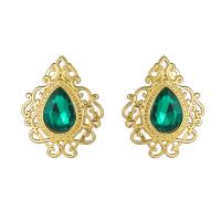 Zinklegering oorknoppen, Zinc Alloy, met Emerald, KC gold plated, mode sieraden & voor vrouw, nikkel, lood en cadmium vrij, 32x27mm, Verkocht door pair