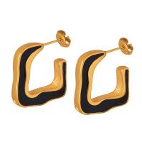 Titanium Steel  Earring Vacuum Ion Plating fashion jewelry & for woman & enamel Sold By Pair