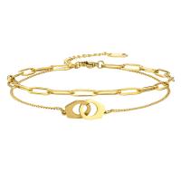 Roestvrijstalen Anklet, 304 roestvrij staal, met 1.97inch extender keten, Handboeien, 18K verguld, Dubbele laag & mode sieraden & voor vrouw, gouden, Lengte Ca 8.27 inch, Verkocht door PC