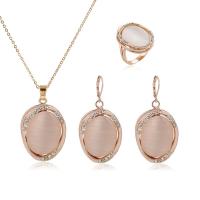 Zinklegering Sieraden Sets, vinger ring & oorbel & halsketting, Zinc Alloy, met Cats Eye, drie stuks & voor vrouw & met strass, gouden, nikkel, lood en cadmium vrij, Lengte Ca 17.72 inch, Verkocht door Stel