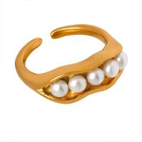 Titanium Steel Cuff Finger Ring with Freshwater Pearl Vacuum Ion Plating fashion jewelry & for woman US Ring Sold By PC