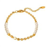 metal Pulsera, con Perlas cultivadas de agua dulce, con 2inch extender cadena, chapado en color dorado, Joyería & para mujer, longitud aproximado 5.9 Inch, Vendido por UD