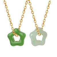 Titantium acciaio collana, with Hetian Jade, with 2inch extender chain, Stella, placcato color oro, gioielli di moda & per la donna & cavo, nessuno, Lunghezza Appross. 15.7 pollice, Venduto da PC