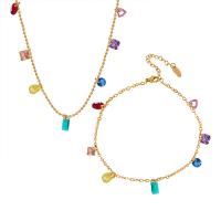 Acier titane parure de bijoux, Placage de couleur d'or, Style bohème & styles différents pour le choix & pavé de micro zircon & pour femme, Vendu par PC