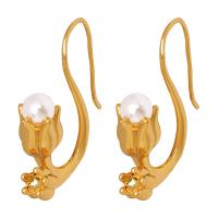 Messing Drop Earring, med Plastic Pearl, Tulip, forgyldt, mode smykker & for kvinde, flere farver til valg, 18.6x24mm, Solgt af par