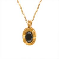 Acier titane collier, avec 2inch chaînes de rallonge, ovale, Placage de couleur d'or, bijoux de mode & pavé de micro zircon & pour femme, Longueur Environ 15.7 pouce, Vendu par PC