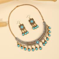 Zinc Alloy Jewelry Sets earring & necklace with turquoise 2 pieces & fashion jewelry & for woman & with rhinestone golden nickel lead & cadmium free Length Approx 40 cm Sold By Set