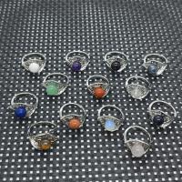 Gemstone Finger Ring, Mässing, med Ädelsten, plated, Naturligt & mode smycken & för kvinna, fler färger för val, 17mm, Hål:Ca 0.2mm, Säljs av PC