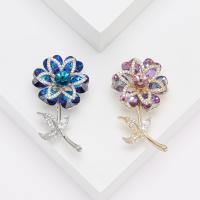 Crystal broche, Messing, met Kristal, Bloem, plated, mode sieraden & micro pave zirconia & voor vrouw, meer kleuren voor de keuze, nikkel, lood en cadmium vrij, 27x49mm, Verkocht door PC