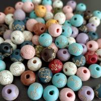 Perles en bois, Rond, gravé, DIY, couleurs mélangées, 10mm, Environ 100PC/sac, Vendu par sac