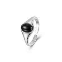 Sterling Silver Jewelry Finger Ring, 925 Sterling Silver, le Agate Black, jewelry faisin & do bhean, nicil, luaidhe & caidmiam saor in aisce, 16.9mm, Méid:14, Díolta De réir PC