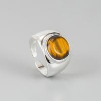 Sterling Silver smycken finger ring, 925 sterling silver, med Tiger Eye, mode smycken & för kvinna, nickel, bly och kadmium gratis, 16.9mm, Storlek:14, Säljs av PC