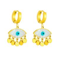 Boucles d'oreilles Mal Eye, Acier titane, avec coquille, Placage, bijoux de mode & pour femme, doré, 35x20mm, Vendu par paire