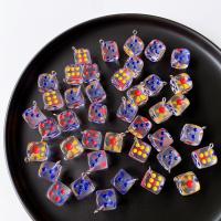 Resin vedhæng, Dice, Nuttet & du kan DIY, flerfarvede, 14mm, Ca. 100pc'er/Bag, Solgt af Bag