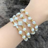 Brass Bracelet & Bangle with Shell & Plastic Pearl plated fashion jewelry nickel lead & cadmium free Length 18 cm Sold By PC