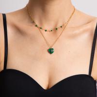 Collana in acciaio inossidabile, 304 acciaio inox, with malachite, placcato, gioielli di moda, dorato, Venduto da PC