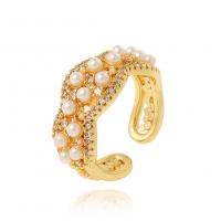 Cúbicos Circonia Micro Pave anillo de latón, metal, con Perlas plásticas, chapado en oro real, diferentes estilos para la opción & micro arcilla de zirconia cúbica & para mujer, dorado, Vendido por UD