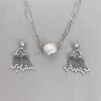 Zinklegering Sieraden Sets, Zinc Alloy, met Plastic Pearl, plated, verschillende stijlen voor de keuze & voor vrouw, zilver, Verkocht door PC