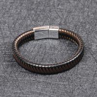 Bracelets cordon PU, Acier inoxydable 316, avec cuir PU, bijoux de mode & pour homme, plus de couleurs à choisir, protéger l'environnement, sans nickel, plomb et cadmium, 12mm, Vendu par PC