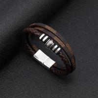 Pulseiras de fio de PU, Aço inoxidável 316, with Couro do plutônio, joias de moda & para o homem, níquel, chumbo e cádmio livre, 12mm, vendido por PC