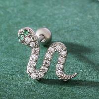 Terningformet Zirkon Micro Pave Messing Øreringe, Snake, sølvfarvet forgyldt, mode smykker & Micro Pave cubic zirconia & for kvinde, nikkel, bly & cadmium fri, 12x12mm, Solgt af par