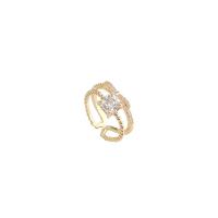 Cúbicos Circonia Micro Pave anillo de latón, metal, chapado en oro real, Joyería & micro arcilla de zirconia cúbica & para mujer, dorado, 17mm, Vendido por UD