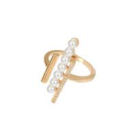 Prás Finger Ring, le Pearl Plaisteacha, óir fíor plated, jewelry faisin & do bhean, órga, 17mm, Díolta De réir PC