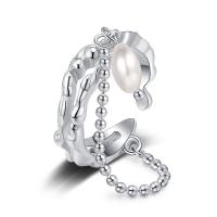 Anel com esterlina de jóias de prata, 925 de prata esterlina, with Shell Pearl, banhado, joias de moda & para mulher, prateado, 16mm,9mm,5mm, vendido por PC